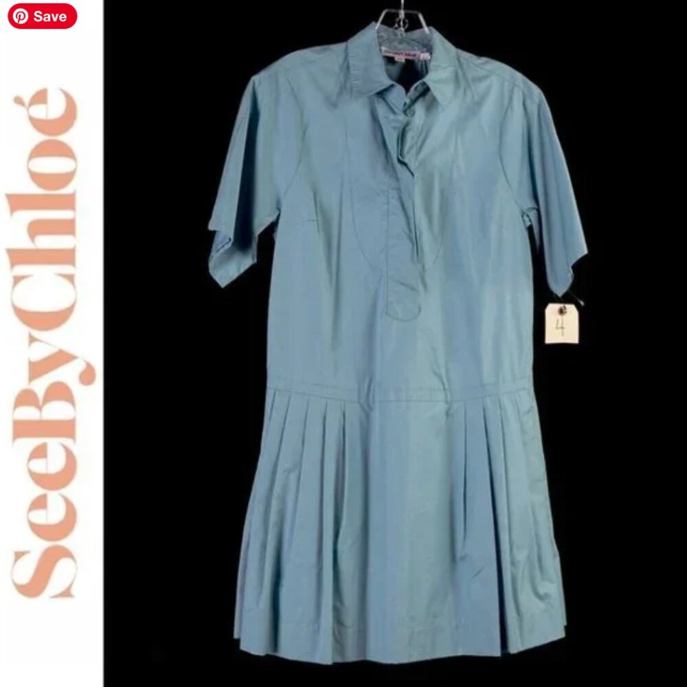 See By Chloe Pleated Shirt Dress Blue 4